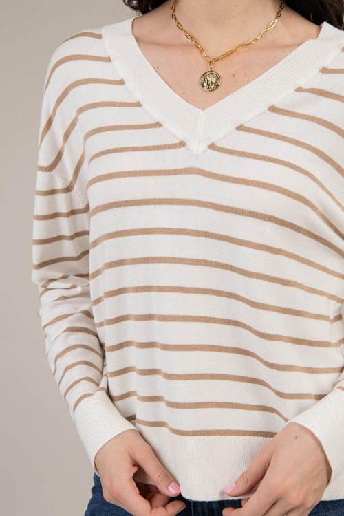 Dana Stripe Sweater, Mocha