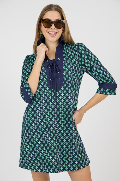 Clover Lace Up Dress, Green