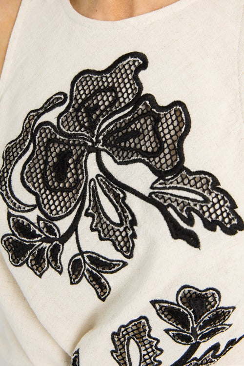 Laced Embroidery Linen Set, Taupe