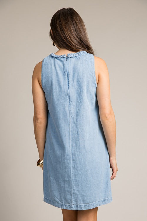 Braided Trim Chambray Dress, Light