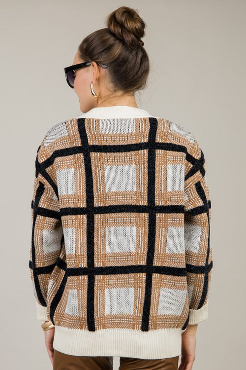Plaid Button Cardigan, Caramel