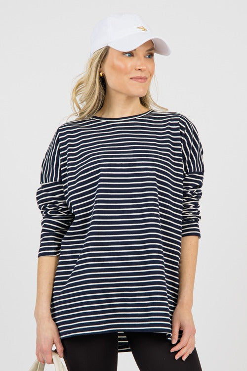 Tate Stripe Tee, Navy/White