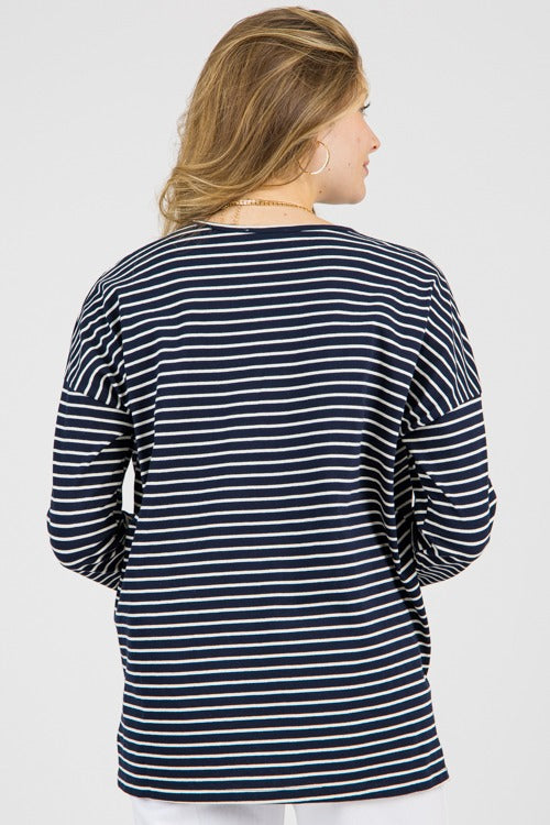 Tate Stripe Tee, Navy/White