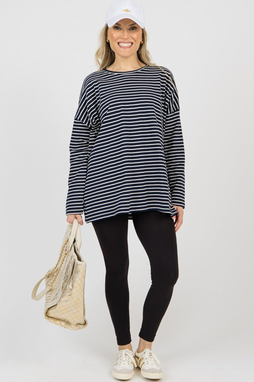 Tate Stripe Tee, Navy/White