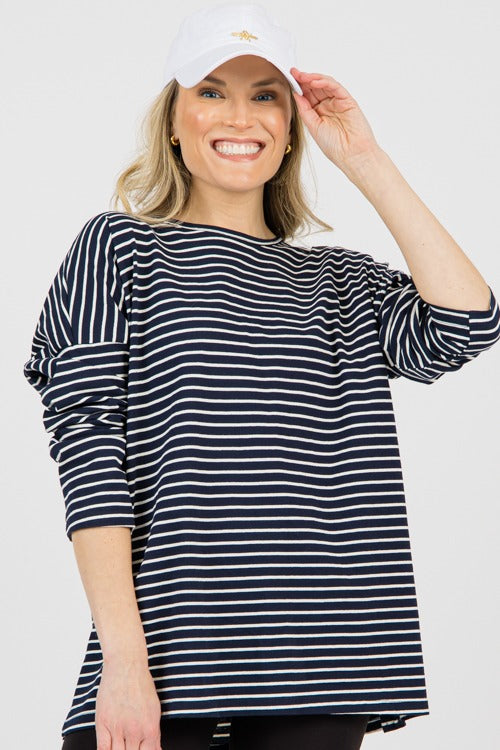 Tate Stripe Tee, Navy/White
