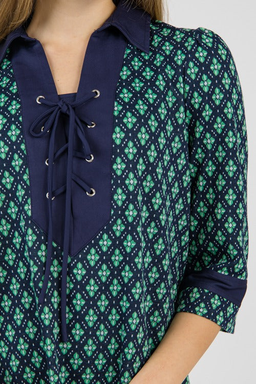 Clover Lace Up Dress, Green