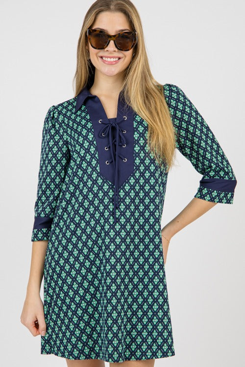 Clover Lace Up Dress, Green