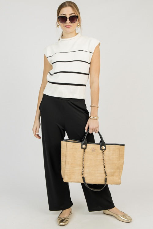 Mila Stripe Sweater, Ivory/Black