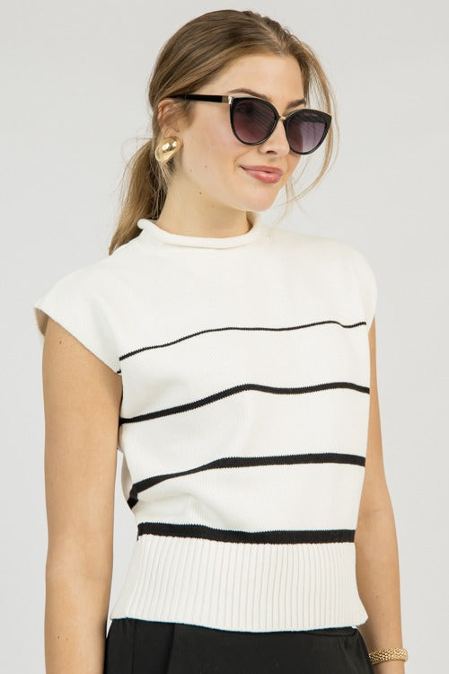 Mila Stripe Sweater, Ivory/Black