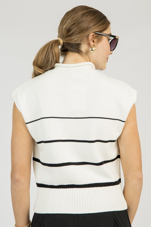 Mila Stripe Sweater, Ivory/Black