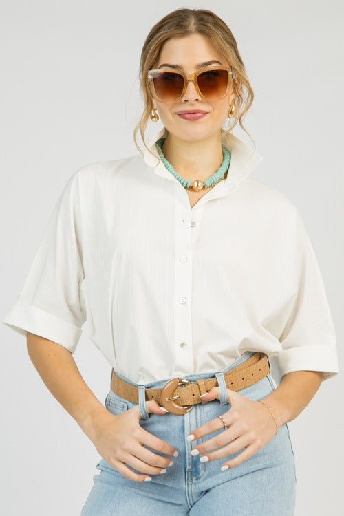 Stripe Texture Dolman Shirt, White