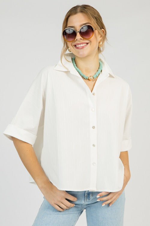 Stripe Texture Dolman Shirt, White