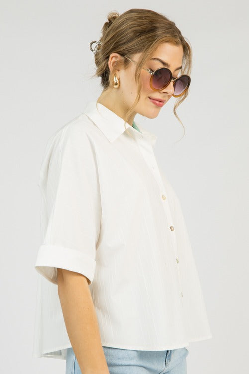 Stripe Texture Dolman Shirt, White