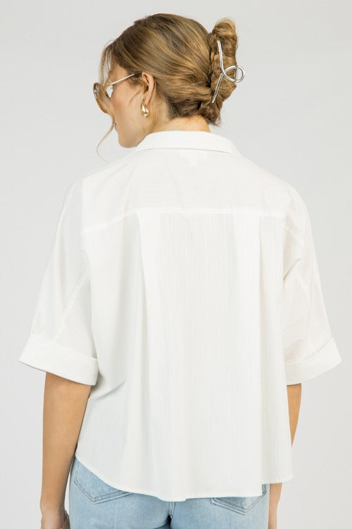 Stripe Texture Dolman Shirt, White