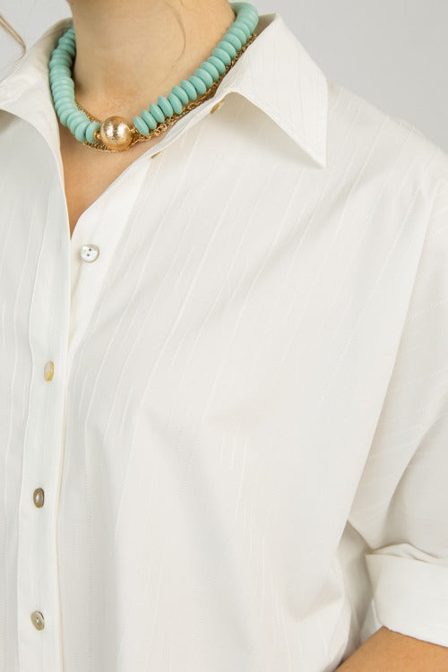 Stripe Texture Dolman Shirt, White