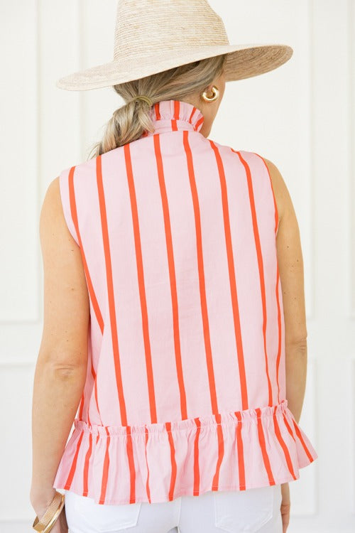 Triple Tie Stripe Tank, Coral Pink