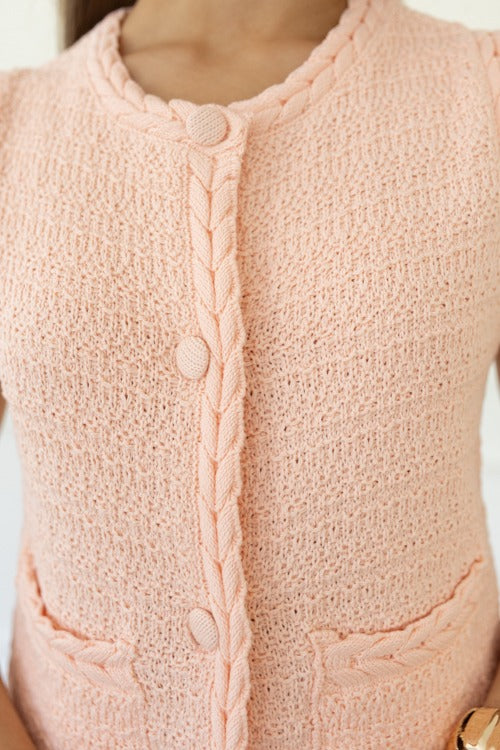 Braided Trim Sweater Vest, Baby Pink