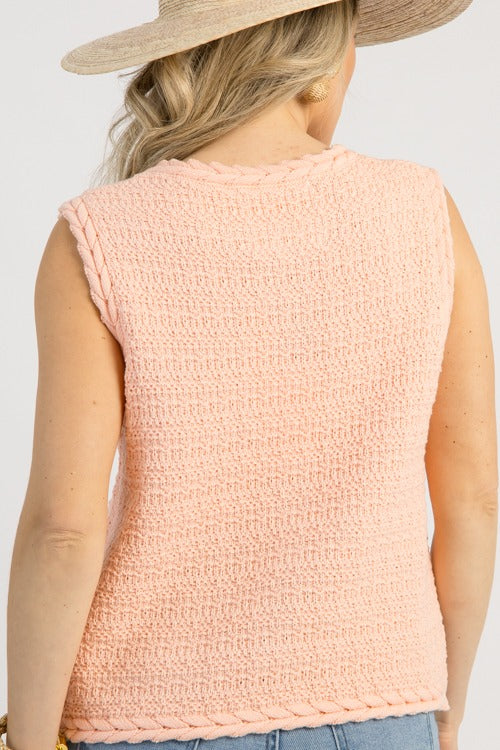 Braided Trim Sweater Vest, Baby Pink