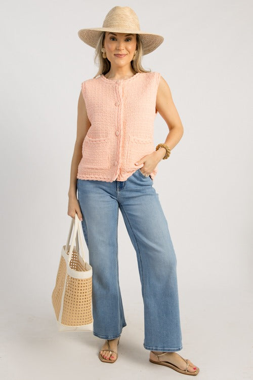 Braided Trim Sweater Vest, Baby Pink