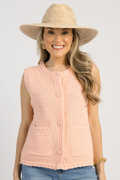 Braided Trim Sweater Vest, Baby Pink