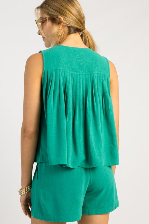 Pintuck Button Tank, Kelly Green