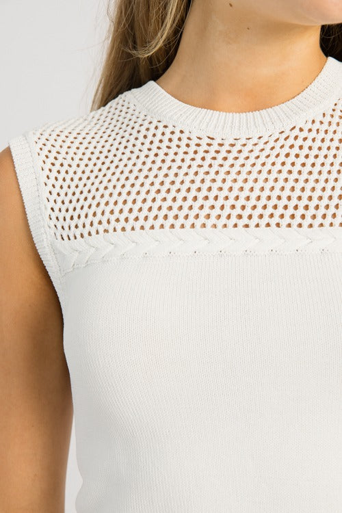 Braided Detail Sweater Top, White