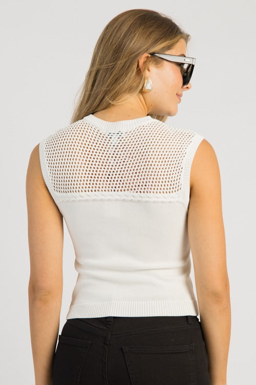 Braided Detail Sweater Top, White