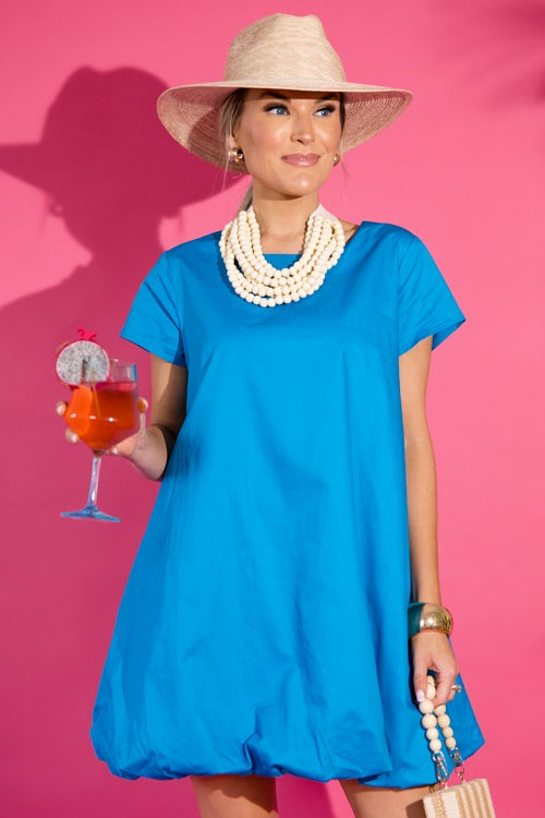 Bubble Hem Dress, Cobalt Blue