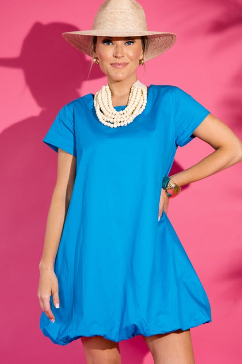 Bubble Hem Dress, Cobalt Blue