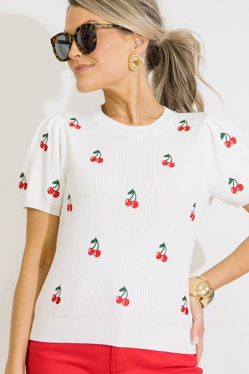 Cherry Embroidery Sweater Top
