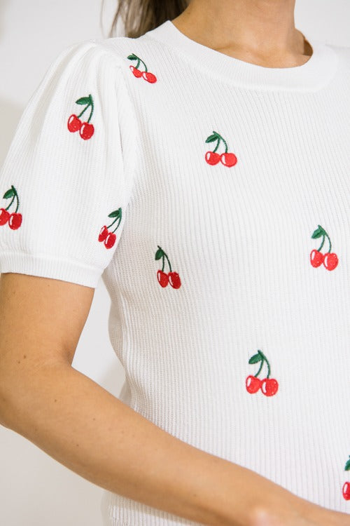 Cherry Embroidery Sweater Top