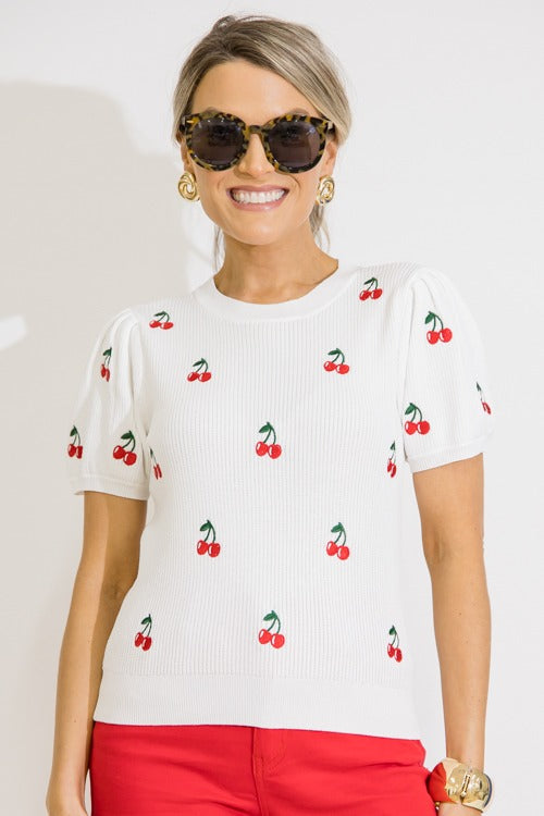 Cherry Embroidery Sweater Top