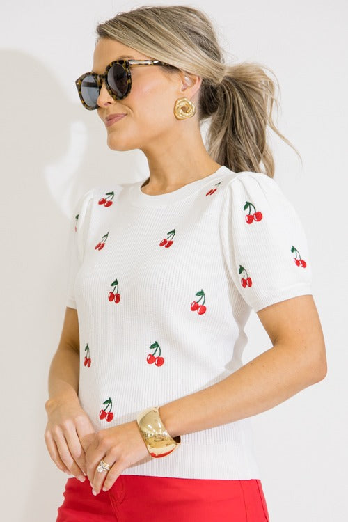 Cherry Embroidery Sweater Top