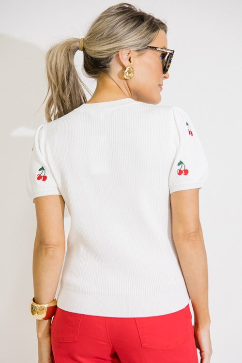 Cherry Embroidery Sweater Top
