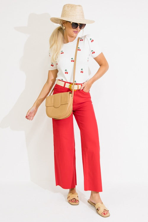 Cherry Embroidery Sweater Top