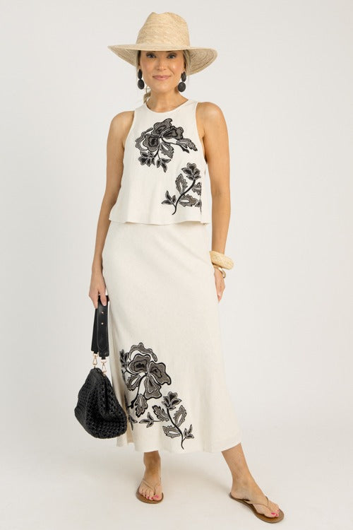 Laced Embroidery Linen Set, Taupe