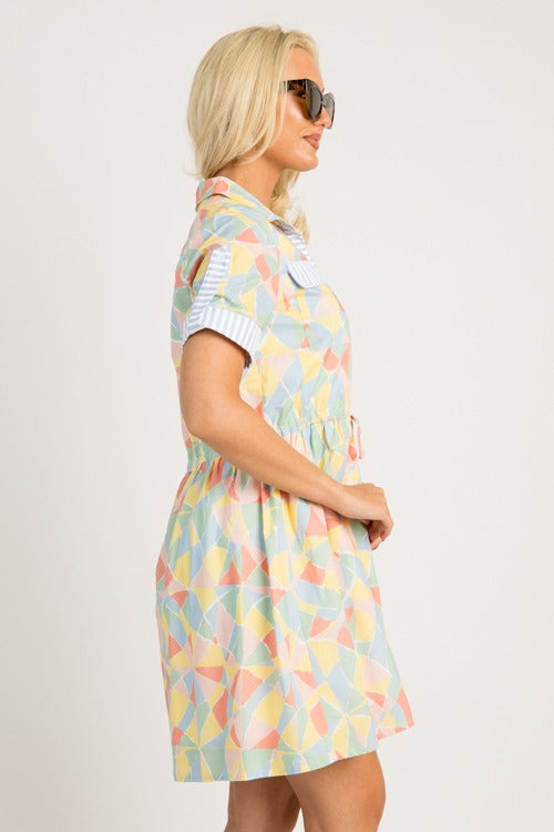 Abstract Stripe Trim Dress, Multi