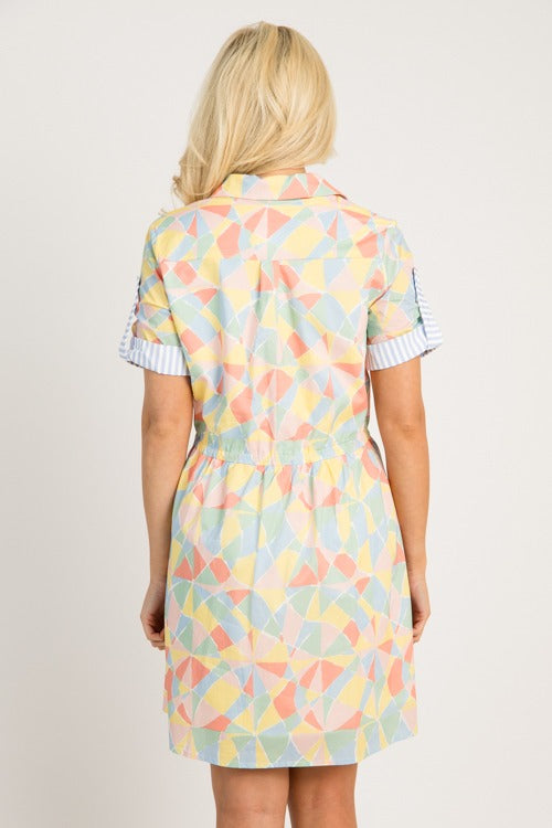 Abstract Stripe Trim Dress, Multi