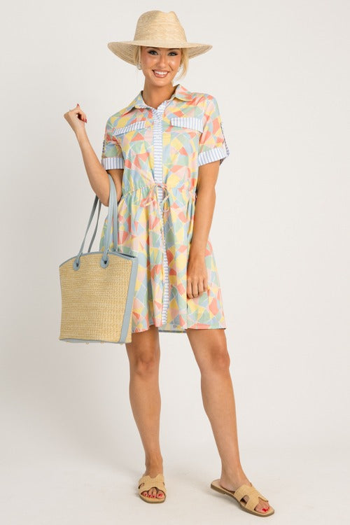 Abstract Stripe Trim Dress, Multi