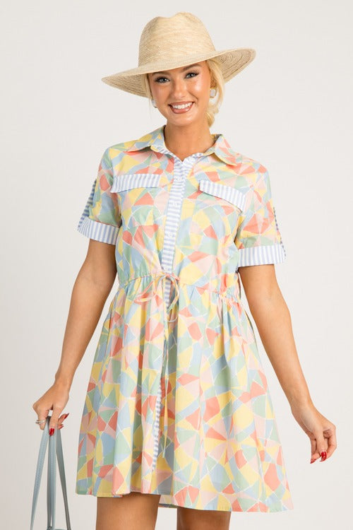 Abstract Stripe Trim Dress, Multi