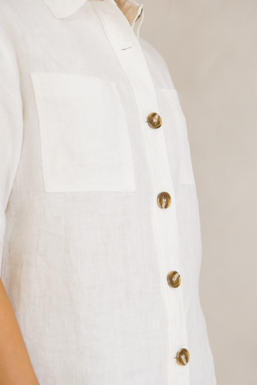 Short Sleeve Linen Shirt, Off White