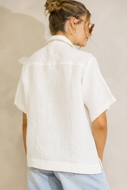 Short Sleeve Linen Shirt, Off White