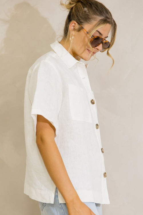 Short Sleeve Linen Shirt, Off White
