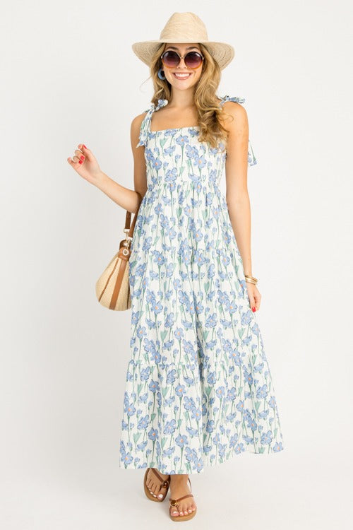 Floral Tie Strap Maxi, Blue Multi