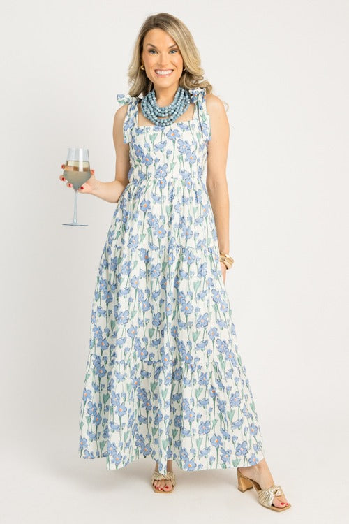 Floral Tie Strap Maxi, Blue Multi