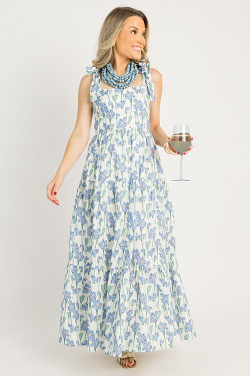Floral Tie Strap Maxi, Blue Multi