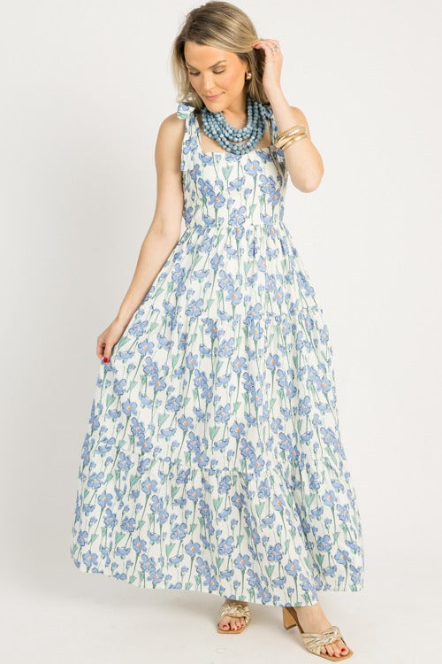Floral Tie Strap Maxi, Blue Multi