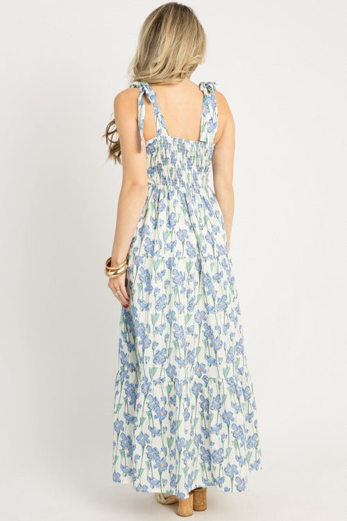 Floral Tie Strap Maxi, Blue Multi