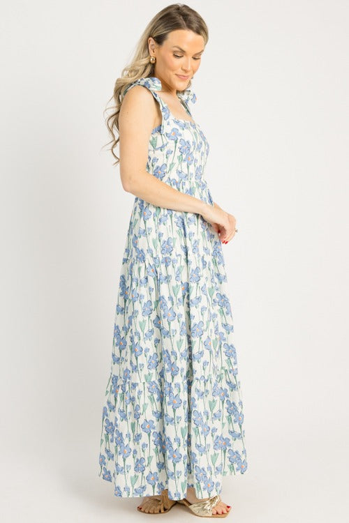 Floral Tie Strap Maxi, Blue Multi