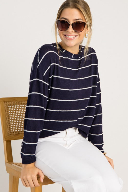 Drop Shoulder Stripe Top, Navy